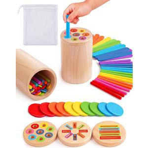Wooden Montessori Toys for 1, 2,3 Year Old: 3 in 1 Fine Motor Skills, Learning Color Matching Sorting Sensory - Easter Basket Stuffer for Toddler Boy Girls - 18 Month