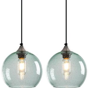 Light Green Glass Pendant Lights Kitchen Island Lighting Globe Pendant Light Fixtures Modern Pendant Lighting for Bedroom Living Dining Room Light Fixture (7.87 in, 2 Pack)