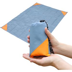 Orga'Neat Pocket Picnic Blanket, Beach Mat Waterproof Sandproof, Compact Lightweight Small Tarp for Camping, Hiking, Backpacking, Festival, Travel, Foldable in Bags (Grey/Orange, 55"x39")