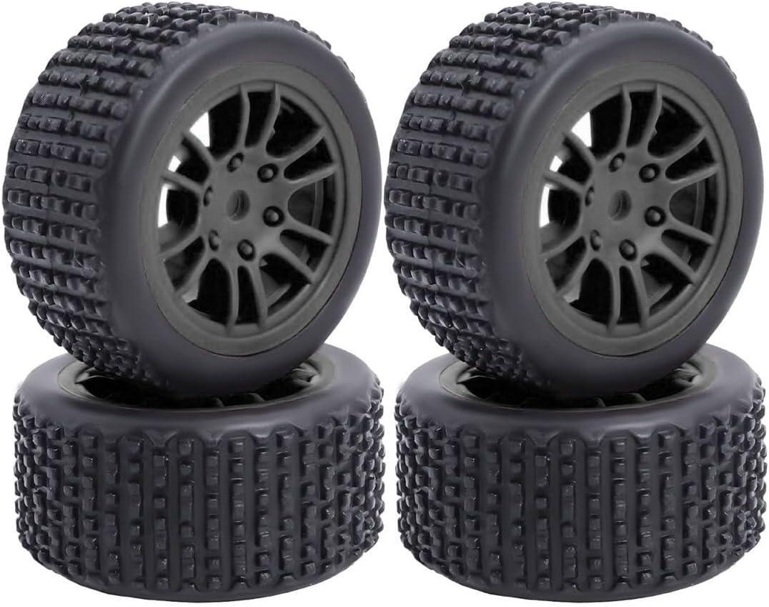 4 PCS Finished 1/24 1/28 Remote Control Off-Road Tires and Rims 7MM Hexagon Compatible with 1/24 Losi Micro B Upgrades and Losi Micro T Upgrades (T Black)