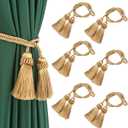 Curtain Tiebacks Handmade Decorative Curtain Holdbacks Rope with Tassel (Gold, 6P)
