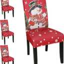 Christmas Dining Room Chair Covers Set of 4, Stretch Pattern Parsons Chair Slipcovers Spandex Removable Washable Kitchen Chair Protector Cover for Dining Room, Hotel, Ceremony (Xmas 02)