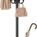 Coat Rack Freestanding,Coat Rack Stand with Umbrella Holder,Metal Coat Tree with 12 Hooks,Tree Clothes Hat for Entryway, Hallway, Bedroom, Living Room & Office -Black