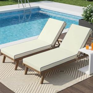 Outdoor Chaise Lounge Cushions 2 Pack, Patio Lounge Chair Pads with Removable Washable Cover, Quick Dry Foam Cushions for Pool, Lawn, Deck(2, Cream72X21X3in)