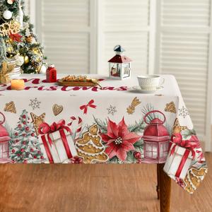 Horaldaily Christmas Tablecloth 5270 Inch Rectangular, Gifts Trees Red Washable Table Cover for Party Picnic Dinner Decor