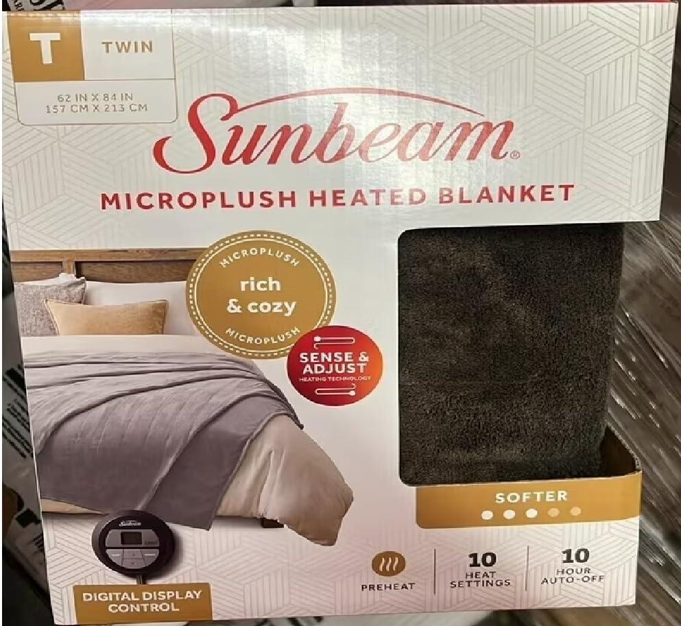 Sunbeam Royal Luxe Night Fog Heated Blanket 12-Heat Settings Auto Off Machine Washable Twin 62x84inch
