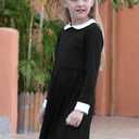GORLYA Girl's Short Sleeve Casual Vintage Collar Fit and Flare Skater Party Dress with Pockets, Size 10 Years (Black)