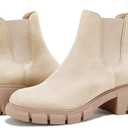 Juliet Holy Womens Lug Sole Platform Ankle Booties Chelsea Slip on Chunky Block Heel Leather Combat Boots (Beige)