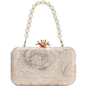 Womens Vintage Floral Embroidery Clutch Evening Handbag Shoulder Bags Purse for Wedding Party Prom (#2415-gold)