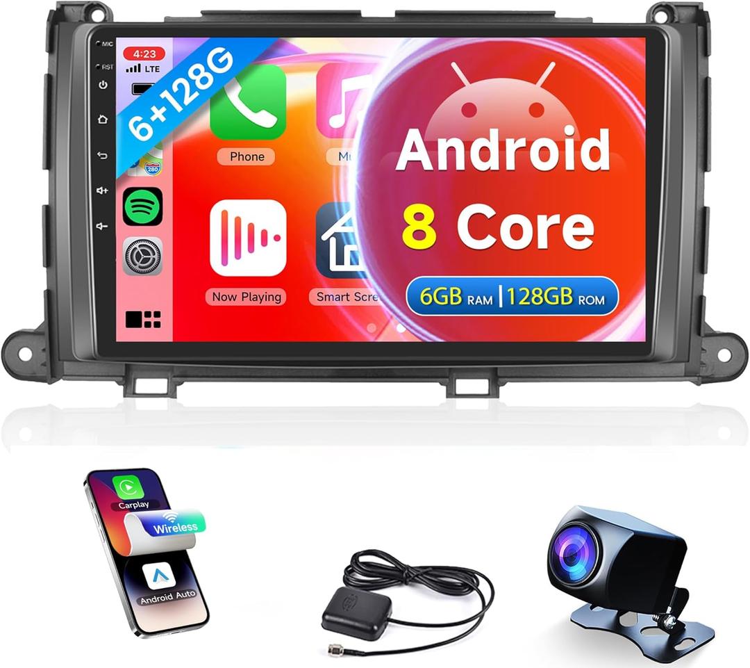 8-Core 6G+128G for Toyota Sienna 2011-2014 Car Radio Carplay and Android auto, Rimoody Car Stereo with Android GPS WiFi Mirror Link DSP-36 9'' Touchscreen Bluetooth FM/RDS Backup Camera