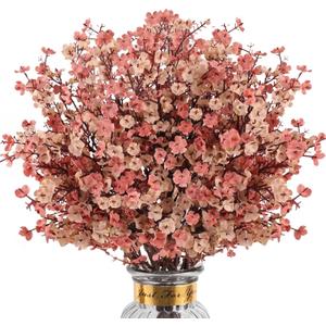 8Pcs Babys Breath Fake Artificial Flowers, Real Touch Light Coffee Color Plants Silk Flowers for Vase Home Office Wedding Spring Winter Indoor Outdoor Centerpiece Table Party Decorations (Beige Brown)