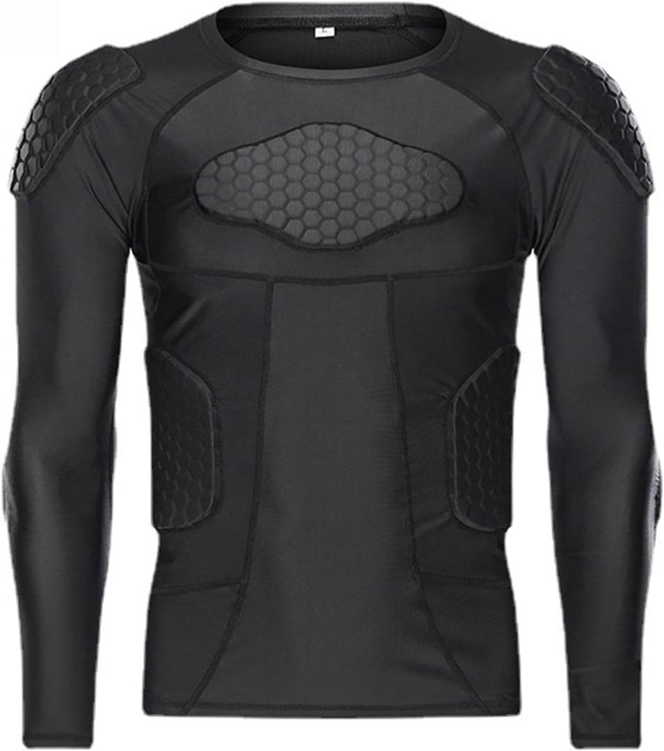 Men Padded Compression Shirt Football Rib Protector 8-Pads Chest Protector Long Sleeve Football Padded Shirt Protective Gear Basketball (Medium)