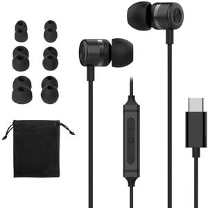 Mormoque USB C Headphones for iPhone 15 16 Pro,for Samsung S20-S23 A53 A54 Type C Wired Earbuds,Built-in Microphone Hi-Fi Bass Earphones,4.9ft Long Cord Magnetic in-Ear Ear buds with 6 Ear Tips(Black)