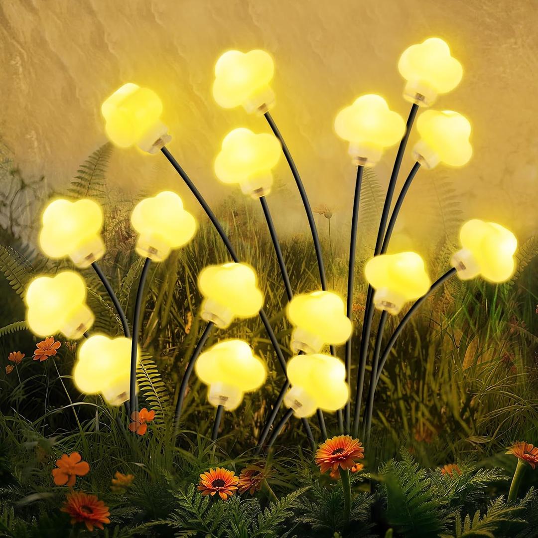 Solar Lights Outdoor 2 Pack 16 LED Solar Cloud Swaying Lights Garden Waterproof Outdoor Decor for Yard Patio & Pathway (Warm White-2P)