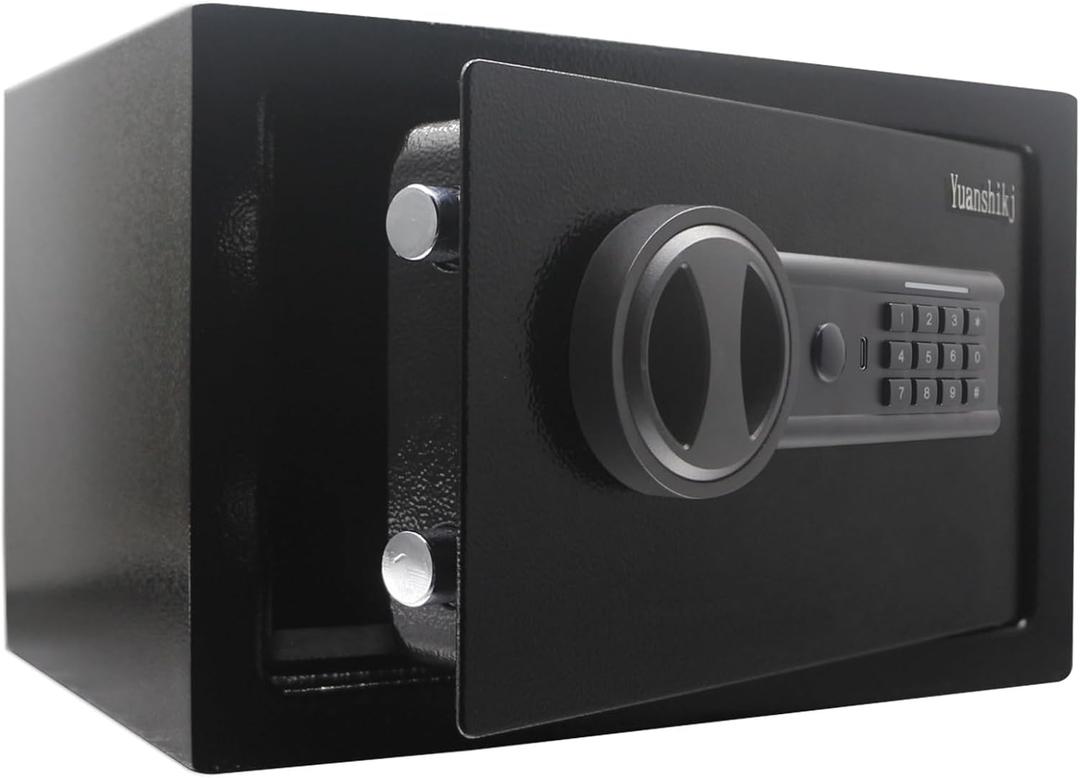 Yuanshikj Steel Security Safe Lock Box with Electronic Keypad and Emergency Power Input Port,for Cash, Jewelry, Documents, 12.2" W x 7.87" D x 7.87" H (Black, 0.44 Cubic Feet)