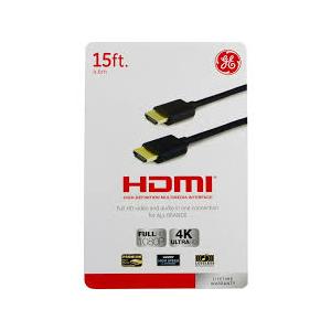 GE 15ft 4K HDMI 2.0 Cable with Ethernet, Gold-Plated Connectors, Black, 33576