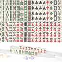Portable Chinese Mahjong Set with 144 Mini Tiles, Travel Mahjong Game Set with 4 Clear Racks, 2 Dice & Spare Tiles, Compact Mahjong Board Game for Family, Outdoor Travel Gift (Ivory)