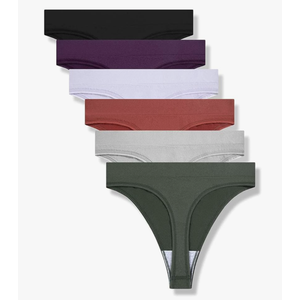 GRANKEE Women's Breathable Seamless Thong Panties No Show Underwear 6 Pack(Black 6 Pack 3XL)
