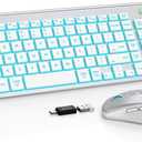 SABLUTE Wireless Keyboard and Mouse Combo Backlit - Compact Quiet Keyboard with RGB Mouse, Rechargeable, Slim, Sleep Mode, Portable Cordless Set for Mac, Windows, Laptop, PC (Silver White)