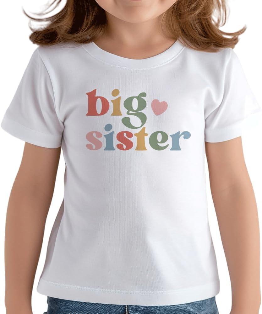 Big Sister Shirt for Girls Toddler Kids Pregnancy Announcement Promoted to Big Sis T-Shirt Summer Short Sleeve Top, 2-3T