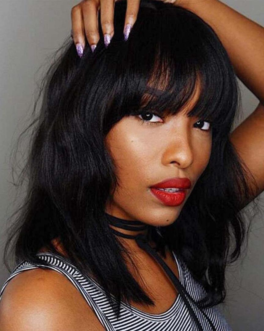 Black Short Bob Curly Wigs with Hair Bangs Wavy Wigs for Women Girls Shoulder Length Heat Resistant Synthetic Wig Daily Party Halloween Cosplay Costume Wig 14 Inch