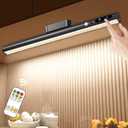 Hapfish Motion Sensor LED Light Bar Indoor, Rechargeable Under Cabinet Lighting Wireless, Magnetic Battery Powered Operated Wall Strip Lights with Remote Control for Desk Mirror Closet Kitchen -Black