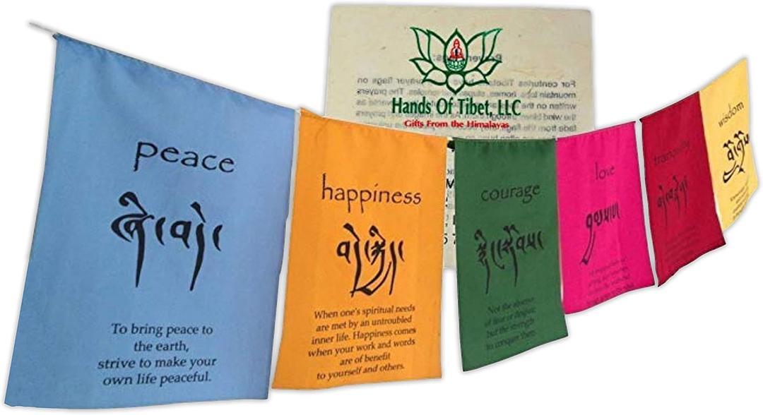 Hands Of Tibet Tibetan Affirmation Prayer Flags Happiness Courage Love Tranquility Wisdom