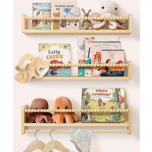Nursery Book Shelves for Wall 24inch Set of 3, Natural Wood Bookshelf Wall Decor, Floating Shelf Organizer for Kids Room, Bedroom, Kitchen Spice Rack (24 inch)