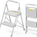 KINGRACK 2 Step Ladder, Folding Step Stool with Safety Lock & Sturdy Anti-Slip Pedals, Pass 800lbs Load Testing, Lightwegiht, Portable Steel Ladder with Handrails for Home, Kitchen, Garage, Office