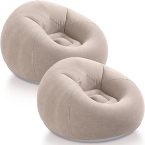 Realspring Inflatable Bean Bag Chairs Outdoor Blow up Camping Chairs Inflatable Lazy Sofa Folding Portable Bean Bag Loungers Couch for Movie Night(Coffee,2 Pcs) 43.3"D x 43.3"W x 33.46"H