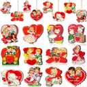 36Pcs Vintage Ornaments for Tree Decorations- Wooden Hanging Heart-Shaped Ornaments for Tree Decor Class Exchange Gifts Anniversary Birthday Party Supplies Favors