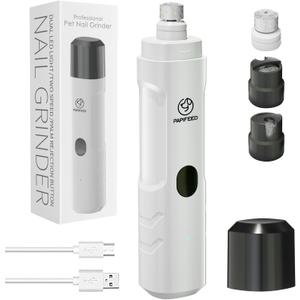 Dog Nail Grinder with 2 LED Light,3-Speed Rechargeable Dog Nail Trimmer, Upgraded Powerful Electric Dog Toe Nail File Quiet Painless, Paws Grooming for Small Medium Large Dogs Cats-White