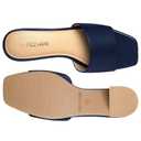 PIZZ ANNU Women's Square Open Toe Heels Sandals Low Block Chunky Heeled Sandal Slip on Mules Comfortable Casual Dress Pumps Shoes, Navy 8.5