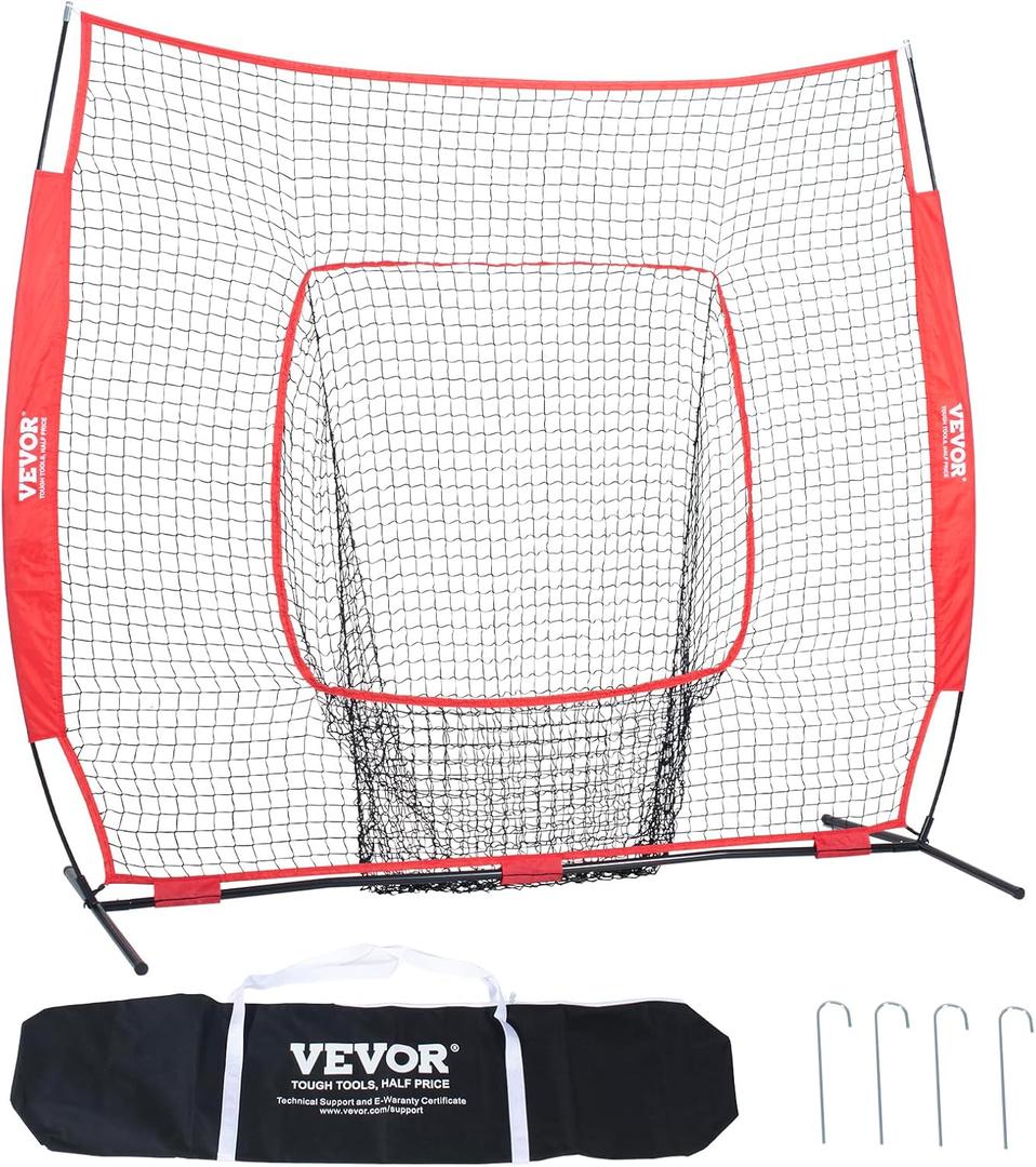 VEVOR 7x7ft Baseball Softball Practice Net, Portable Baseball Training Net for Hitting Batting Catching Pitching, Backstop Baseball Equipment Training Net