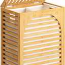 Laundry Hamper with Wheels, Large Laundry Basket with Lid, 27.3 Gallon (103.4L) Bamboo Wood Clothes Laundry Hamper 2 Section with Handles, Removable Liner