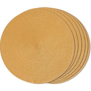 FunWheat Round Braided Placemats Set of 6 Table Mats for Dining Tables Woven Washable Non-Slip Place Mats 15 Inch, Pumpkin Yellow, 6pcs