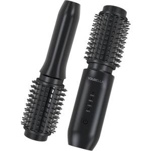 Youbella Cordless Hair Curling Iron Brush, Mini Travel Hot Straightener Comb, 3-In-1 Portable Wave Curling Wand, 1.5 Ionic Heated Brush, USB Rechargeable Hair Curler, All Black No Automatic Rotation