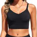 Aqua Eve Women's Sport Bra Swim Top - 2025 Crop Bikini Top Modest V Neck Bathing Suit M