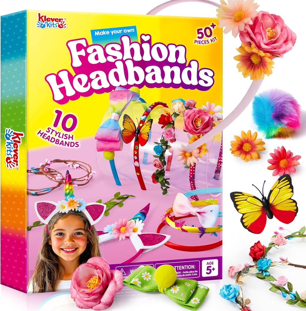 Klever Kits Headband Making Kit for Girls, Kids Headbands, DIY Hair Accessories for Girls, Kids Crafts, Make Your Own Hair Accessories, Birthday Gifts Ages 5-12