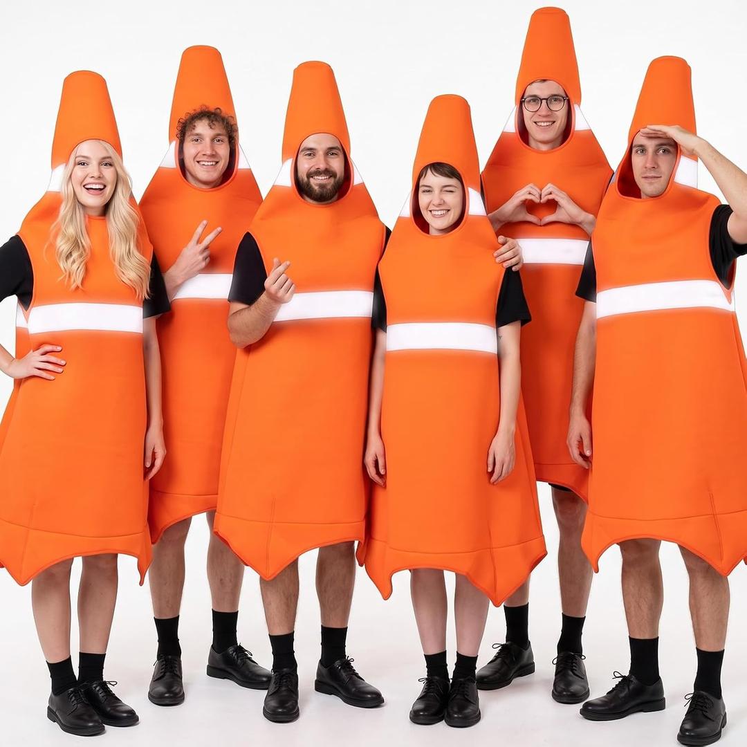 Unittype 6 Pcs Traffic Cone Costume Adults, Halloween Group Costumes