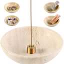Koville Italian Travertine Incense Holder, 6" Incense Holders for Sticks, Sturdy Incense Burner Ash Catcher, Ideal for Meditation, Relaxing, Easy to Clean (Light Beige Travertine)