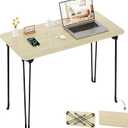 Folding Desk, 31.5" Hairpin Legs Small Desk with Power Strip for Bedroom, Space Saving Foldable Computer Desk for Home Office, No Assembly Need, Beige
