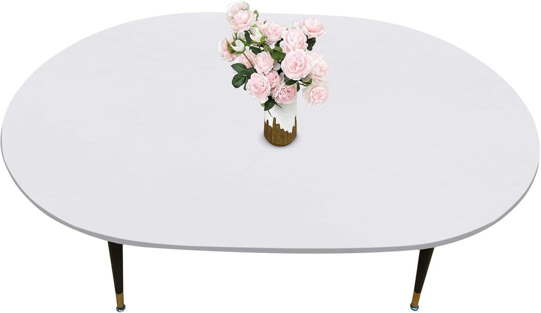 LIBERECOO Oval Fitted Vinyl Tablecloth with Flannel Backing -Pure White - Fits 48" x 68" Oval Table - Waterproof, Elastic Edged for Secure Fit, Easy to Clean Plastic Table Cover