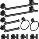Bathroom Hardware Set Matte Black, 10 Pieces Bathroom Accessories Set Includes Includes 2 Packs 24 Inch Towel Bar, Towel Ring, Toilet Holder and 4 Packs Towel Hooks