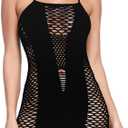 DITSONEO Womens Lingerie Fishnet Dress Mesh Chemise Babydoll Sexy See Through Nightwear Sleepwear for Women (Black)