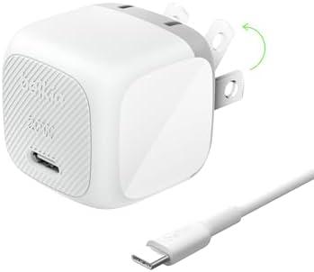Belkin USB C Charger Block 20W, Fast Charging Block, Type C Wall Charger, USB C Cable Included Compatible w/Apple iPhone 17, Air, Pro, Samsung Galaxy S25, Google Pixel 10, iPad, AirPods, etc. - White