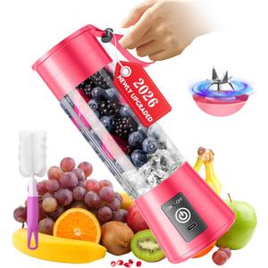 Cordless Portable Personal Size Blender - Mini Blender Make Smoothies and Shakes, 380Ml BPA Free Travel Cup, Powerful Blending Suit in Office/Home/Gym (RoseRed)