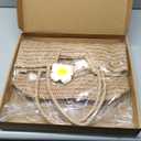 Straw Tote Bag for Women, Large Summer Beach Bag with Polka Dot Scarf & Plumeria Flower (Brown)