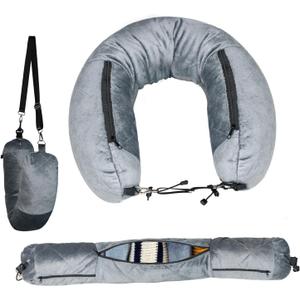 Stuffable Travel Pillow for Extra Luggage, Velvet Travel Neck Pillow with Adjustable Clasp, Fits 3+ Days of Travel Essentials with Two Large Pockets,Multifunctional Sleeping Rest Cushion.