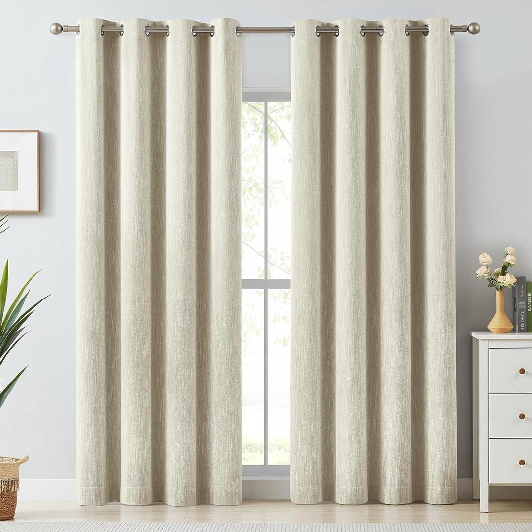 Melodieux Elegant Cotton Room Darkening Curtains for Living Room Bedroom Thermal Insulated Privacy Grommet Window Curtain Panels, 52 by 84 Inch, Natural Beige(1 Panel